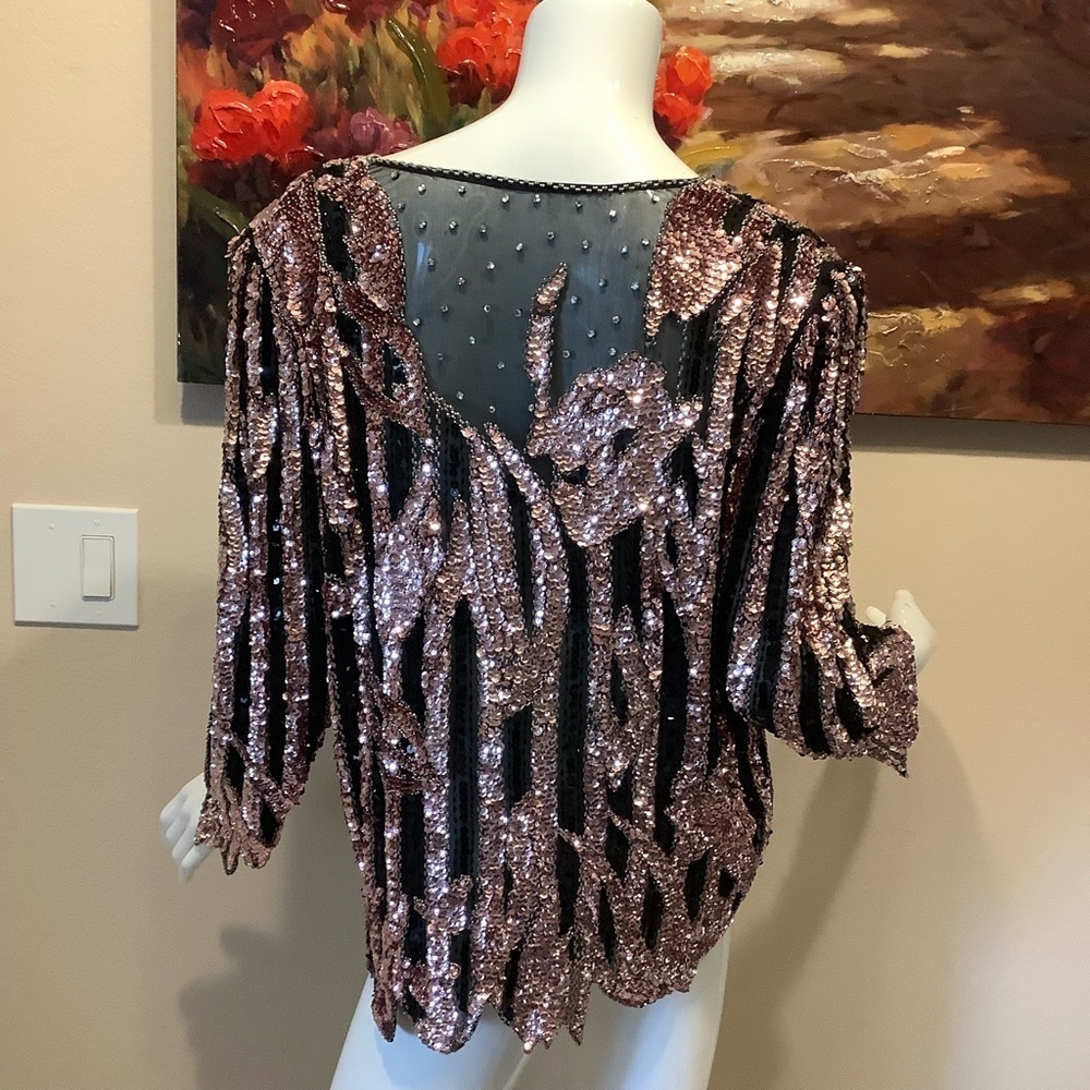 Vintage Sho Max Baby Pink Sequin Top with Rhinestones - Picture 8 of 12